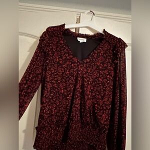 Evereve red and black print blouse size L